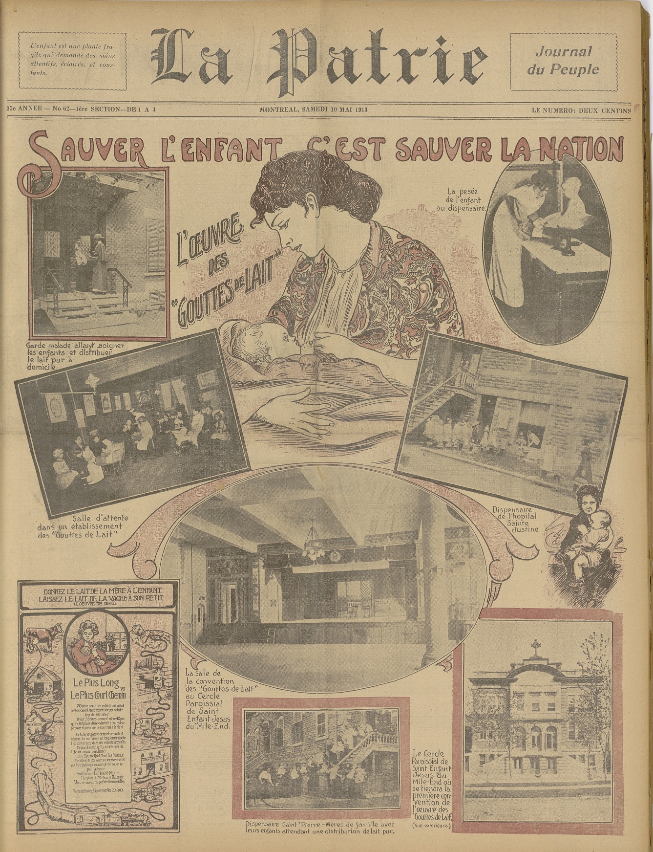 « Sauver l'enfant, c'est sauver la nation », La Patrie, 10 mai 1913, p. 1., BAnQ.